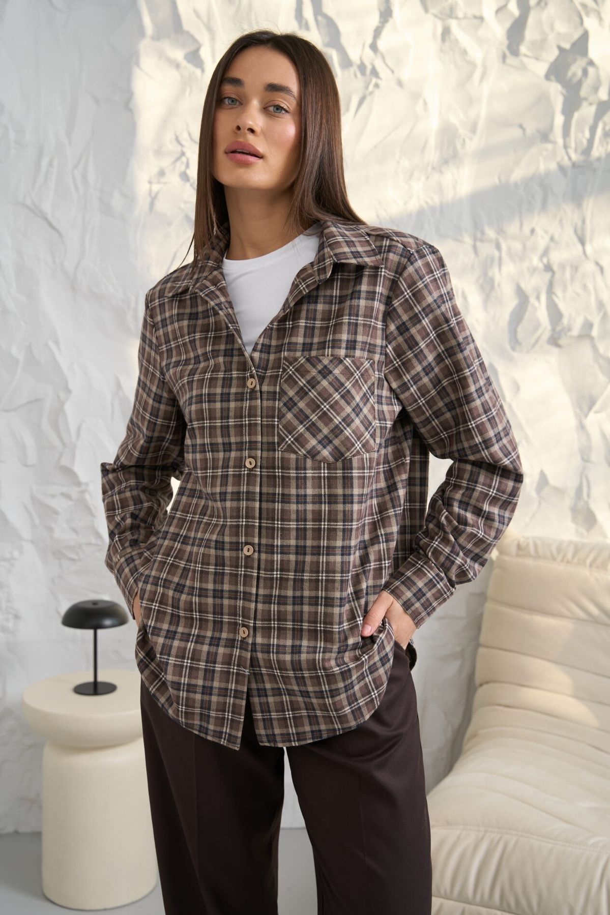 Жіноча картата сорочка Oversize шоколадний