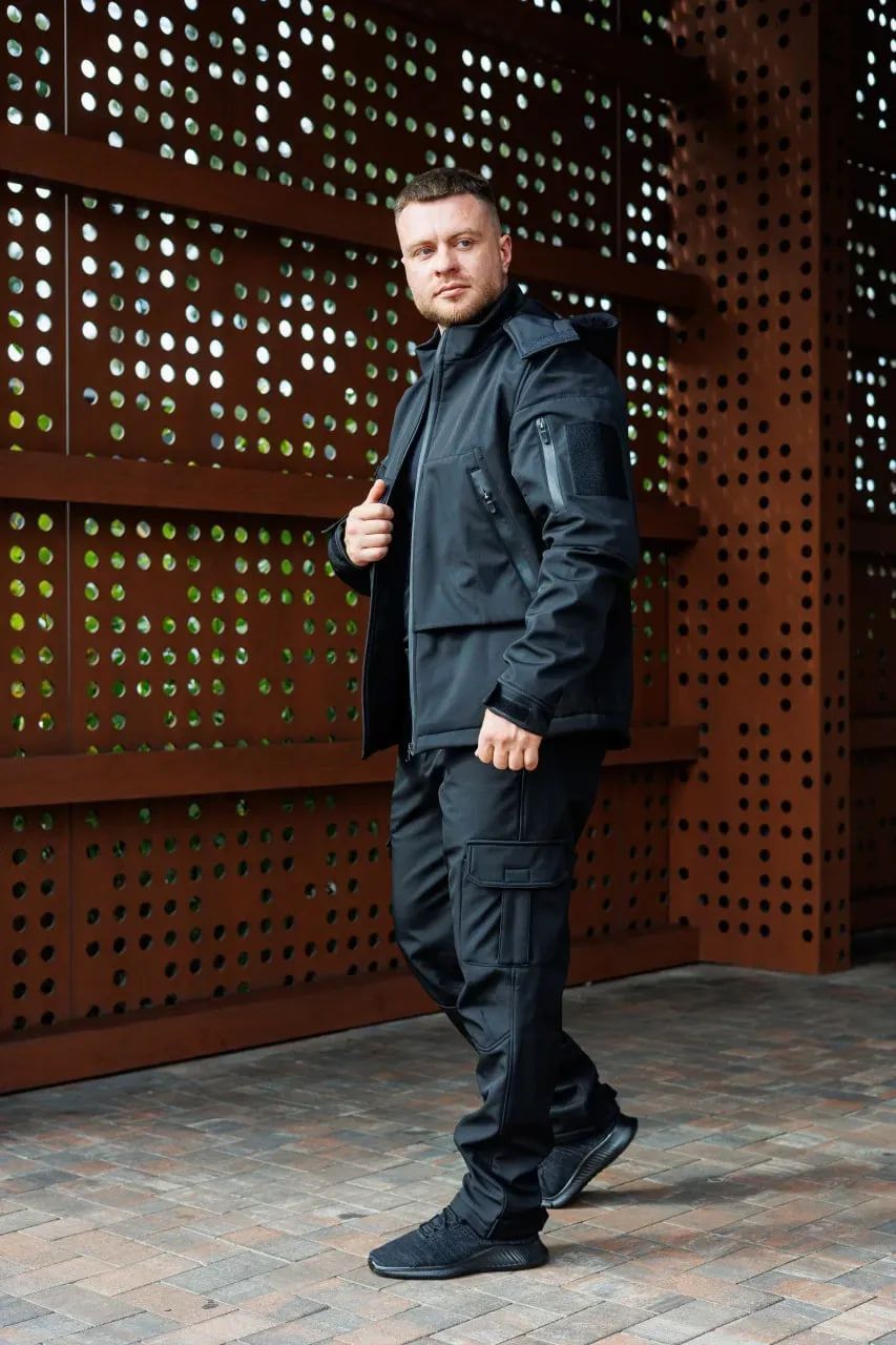 Чоловічий водовідштовхуючий костюм на флісі Softshell City чорний , S