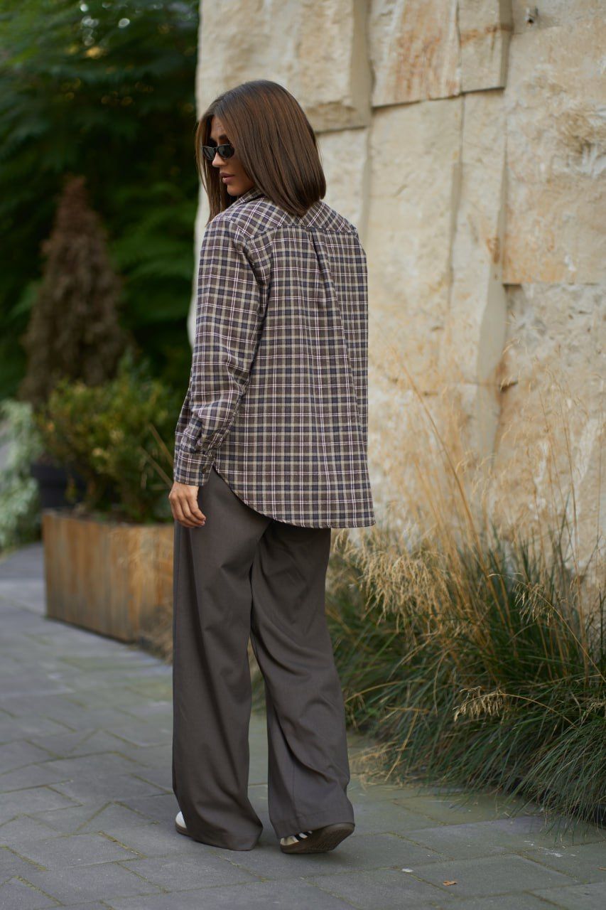 Жіноча картата сорочка Oversize шоколадний
