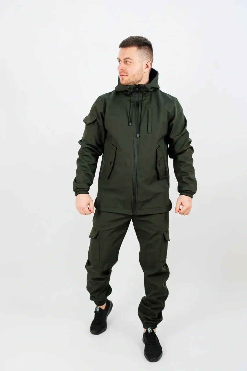 Мужской костюм на флисе Softshell софтшелл хаки, S