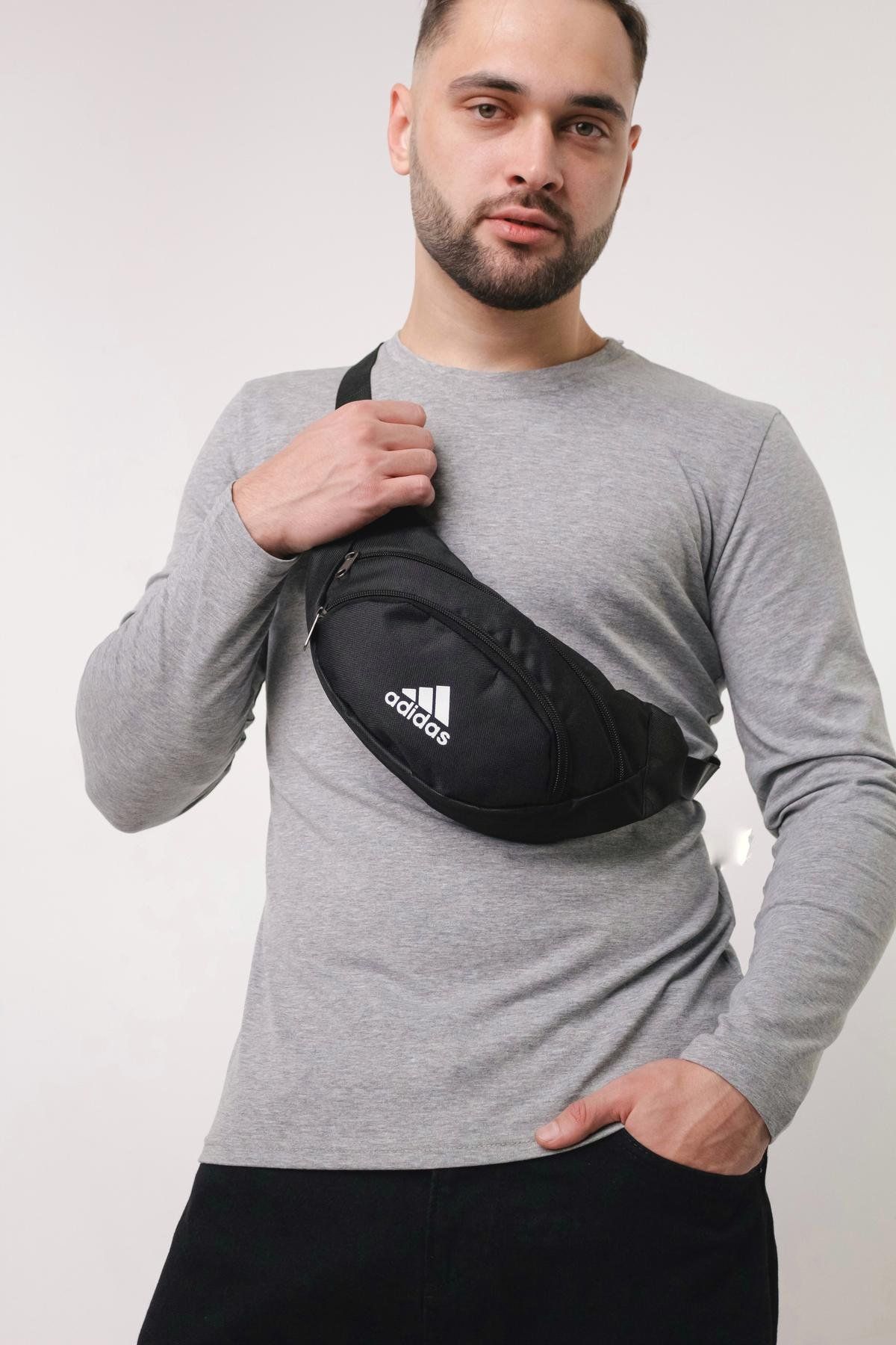 Бананка черная adidas лого белое (маленькая накатка)