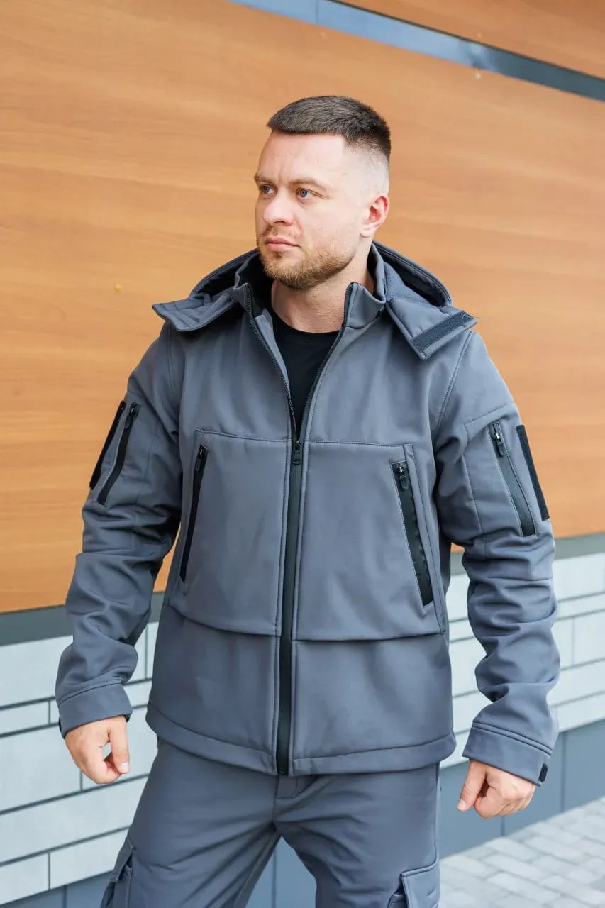 Чоловічий водовідштовхуючий костюм на флісі Softshell City сірий, S