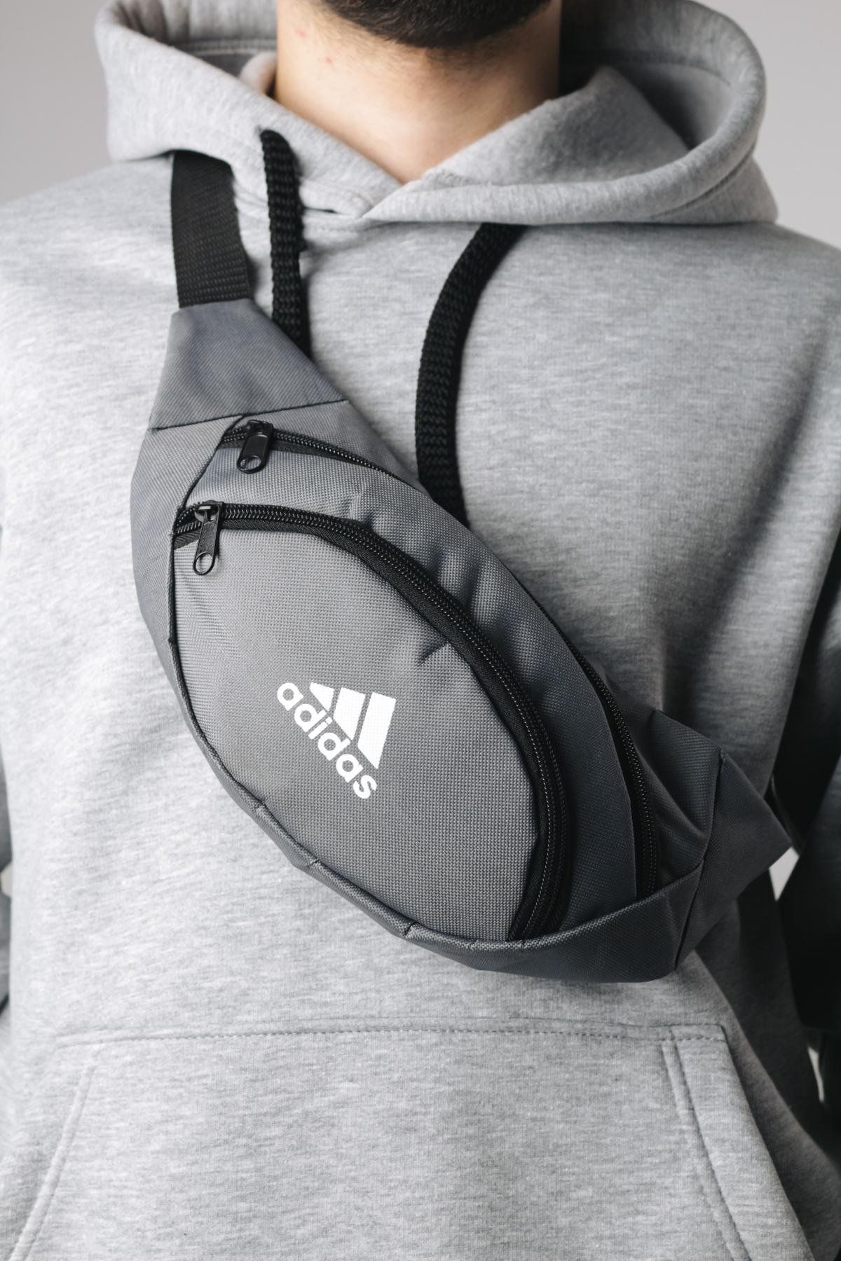 Бананка Adidas Серая/ накатка белое маленькое лого