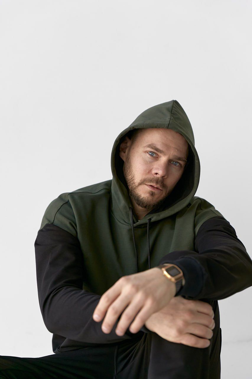 Комбінований чоловічий костюм чорний + хакі