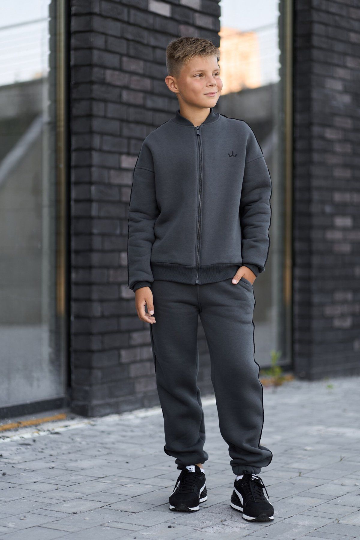 Теплий Спортивний дитячий костюм Fleece Sky графіт, 128