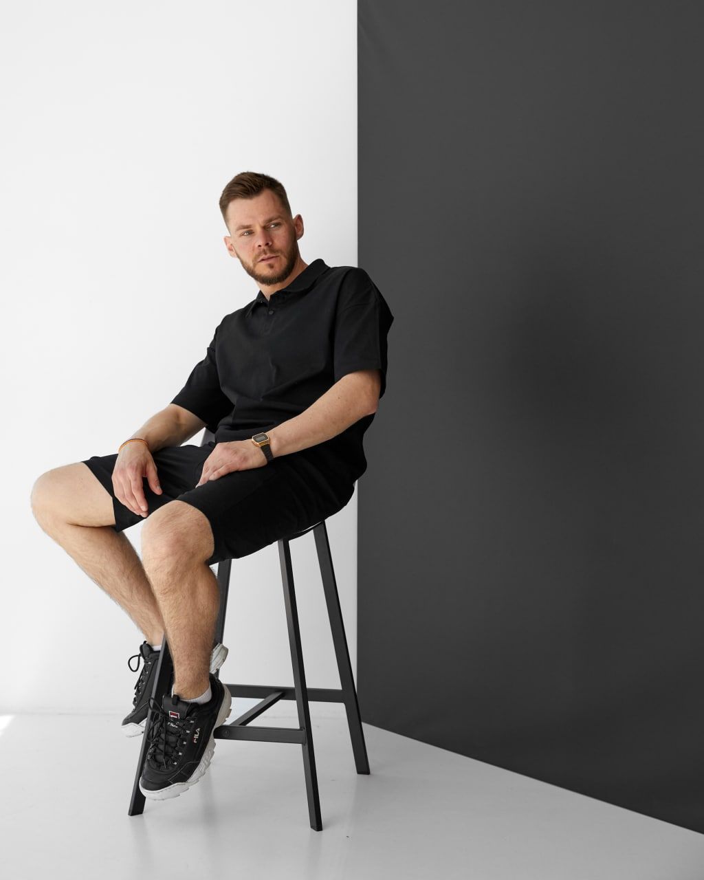 Чоловічий комплект Xsports Поло + шорти з льону чорний