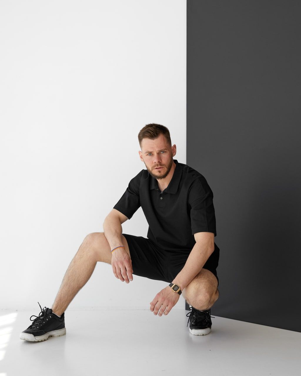 Чоловічий комплект Xsports Поло + шорти з льону чорний
