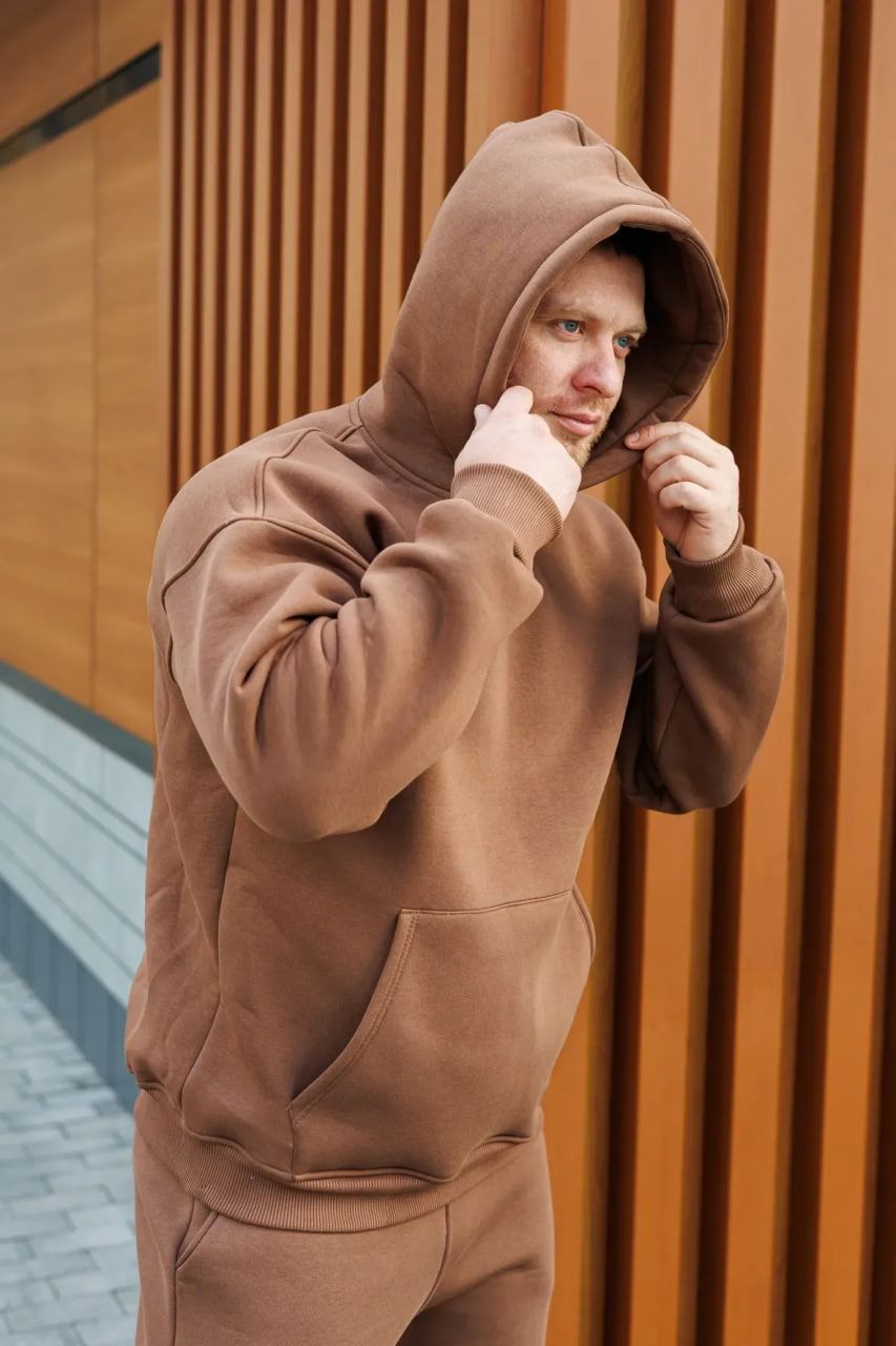 Спортивный утепленный костюм на флисе коричневый, S