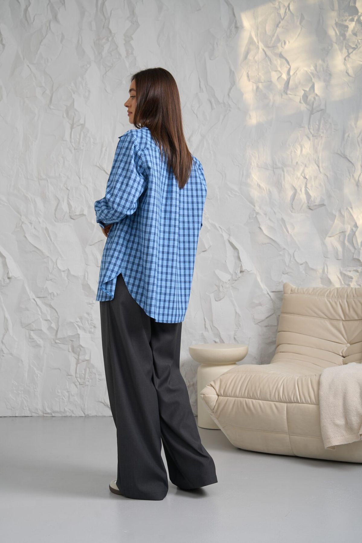 Жіноча картата сорочка Oversize блакитний