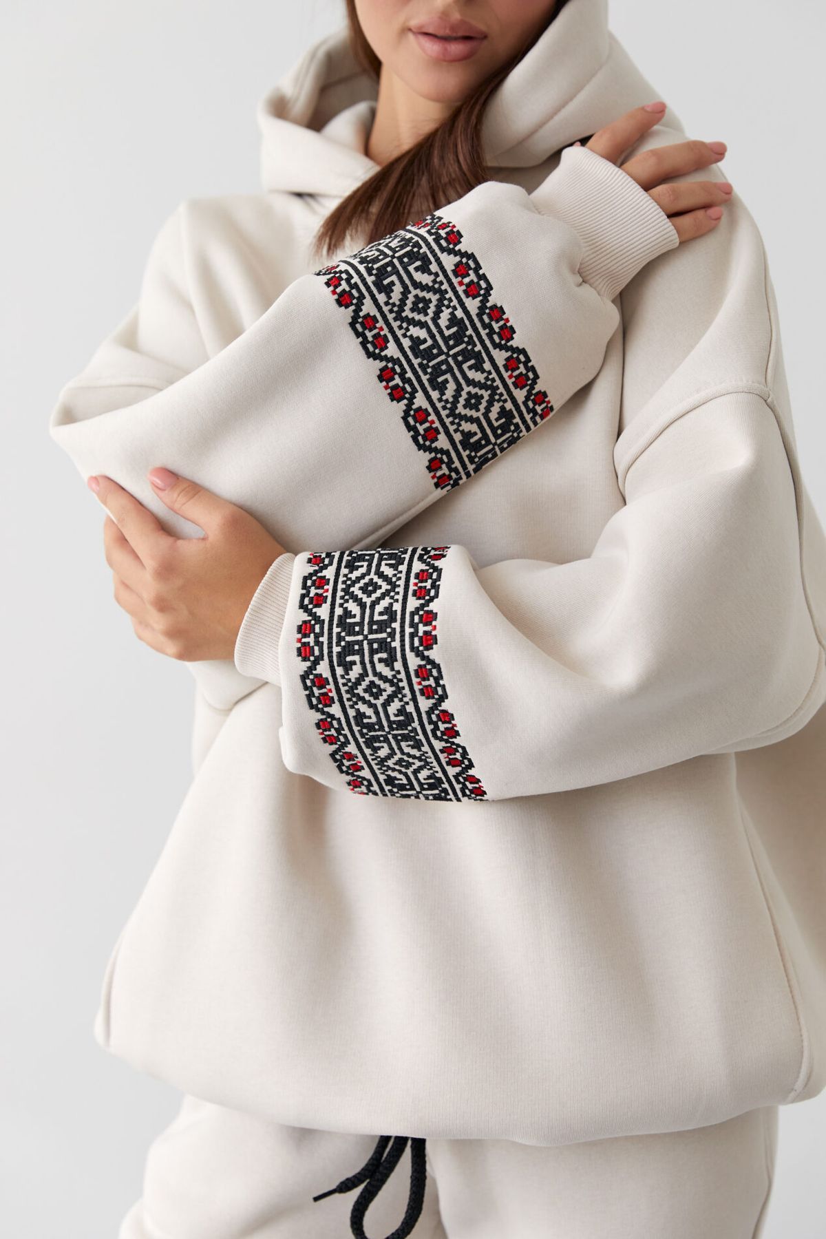 Теплий жіночий костюм OVERSIZE худі з вишивкою таш