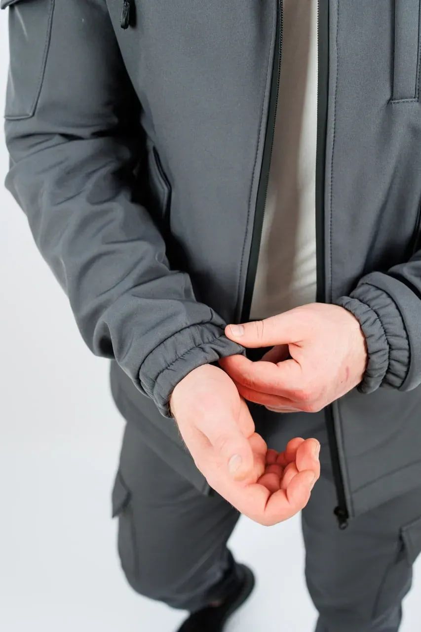 Мужской костюм на флисе Softshell софтшелл серый, S