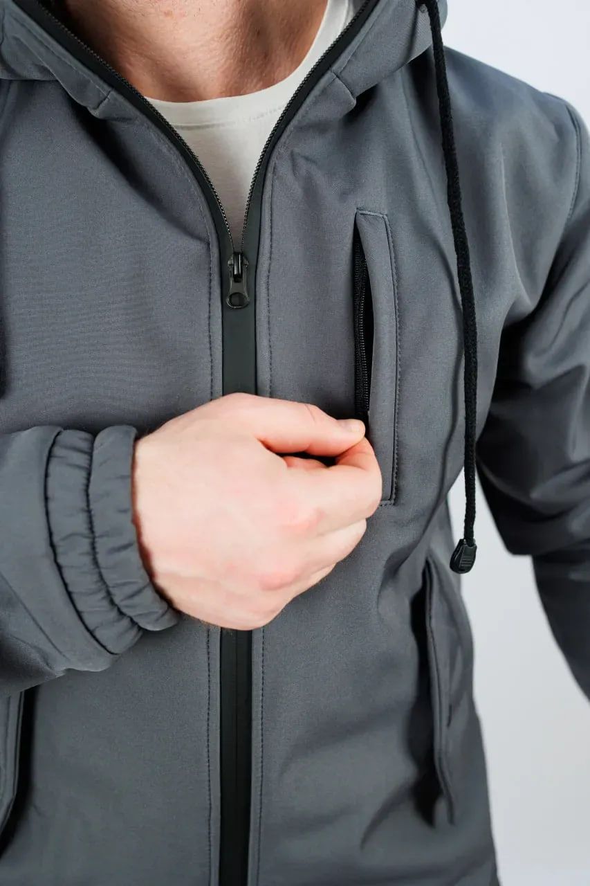 Мужской костюм на флисе Softshell софтшелл серый, S