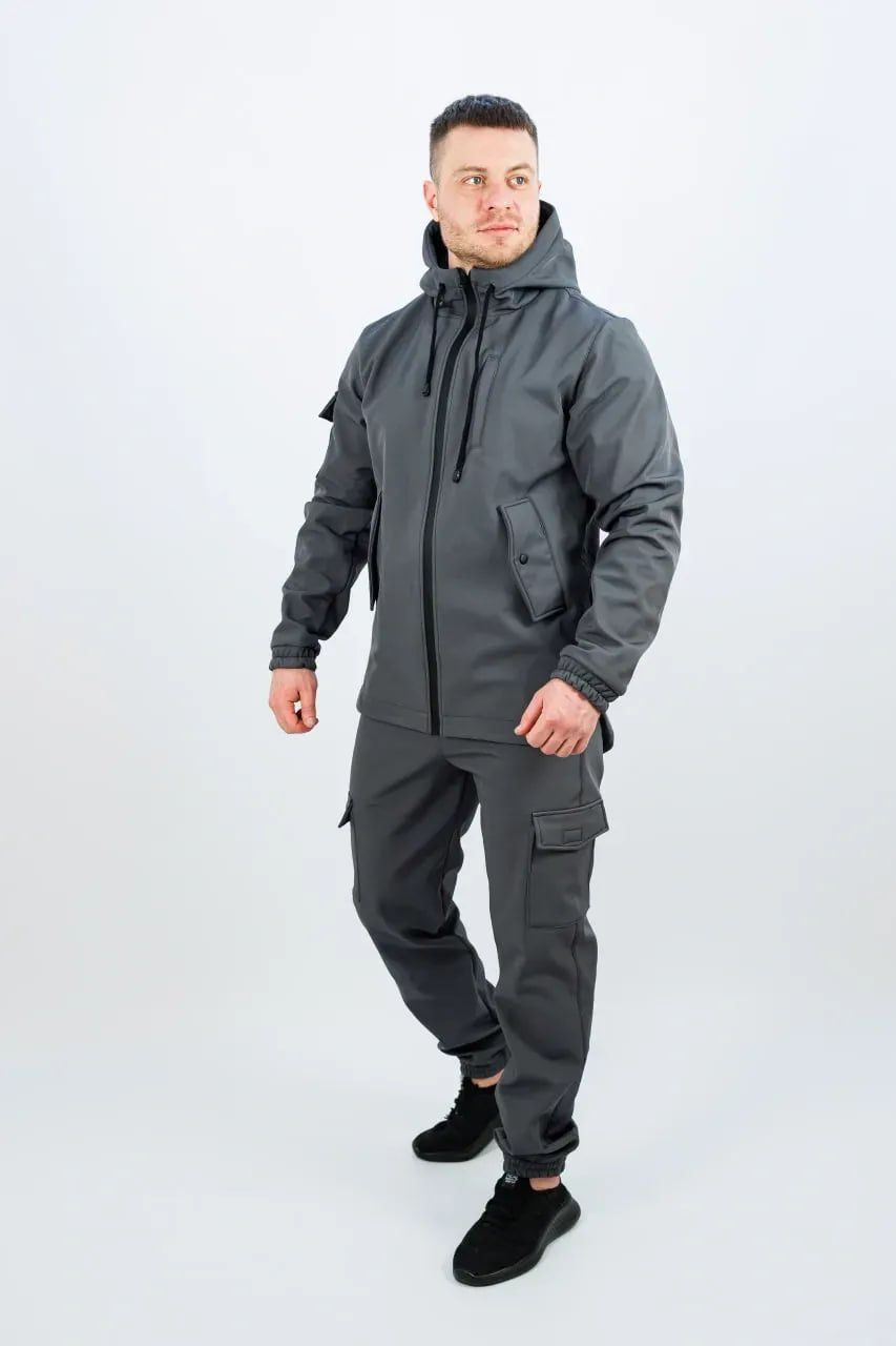 Мужской костюм на флисе Softshell софтшелл серый, S