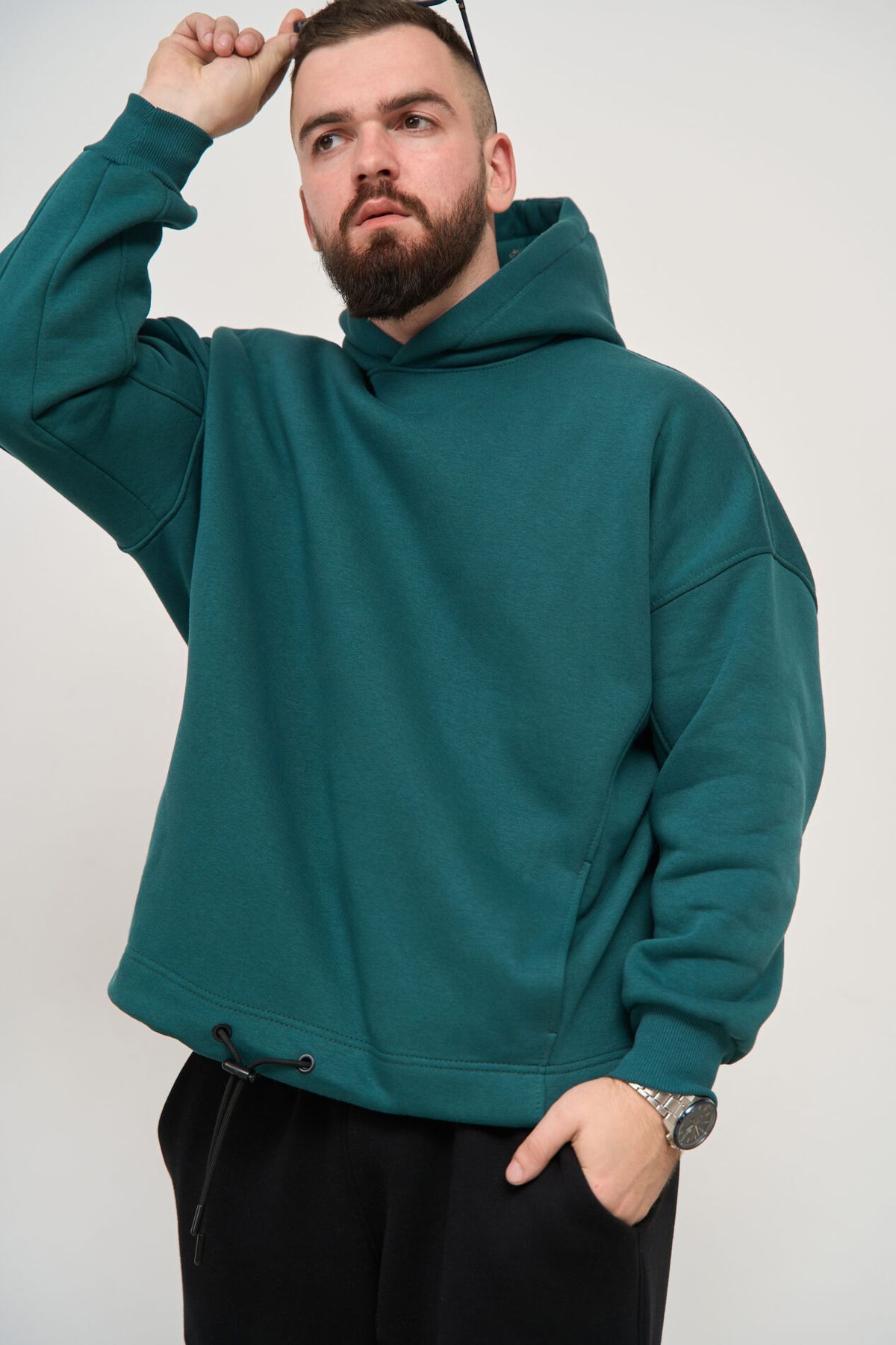 Теплое мужское худи OVERSIZE зеленый