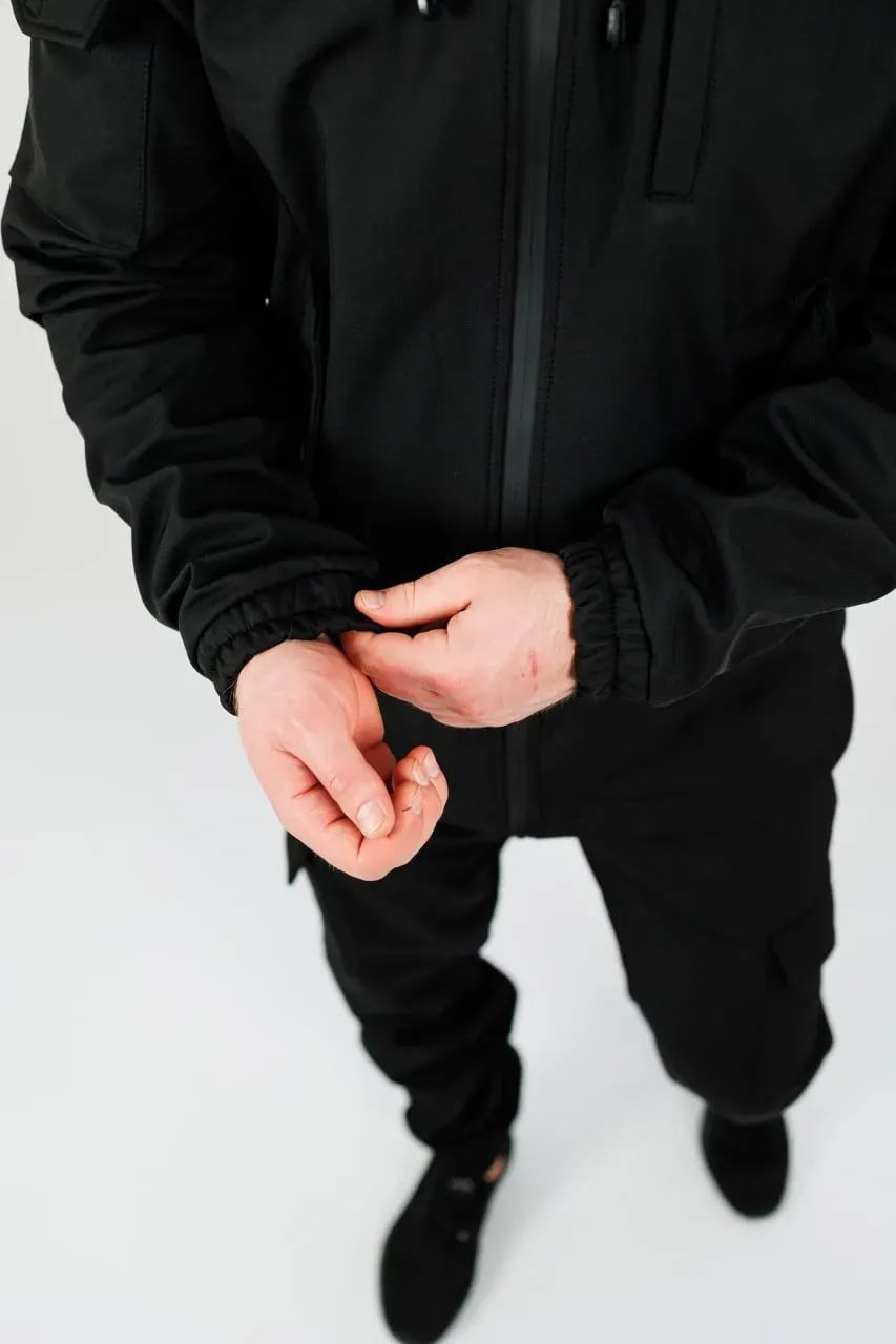 Мужской костюм на флисе Softshell софтшелл черный, S