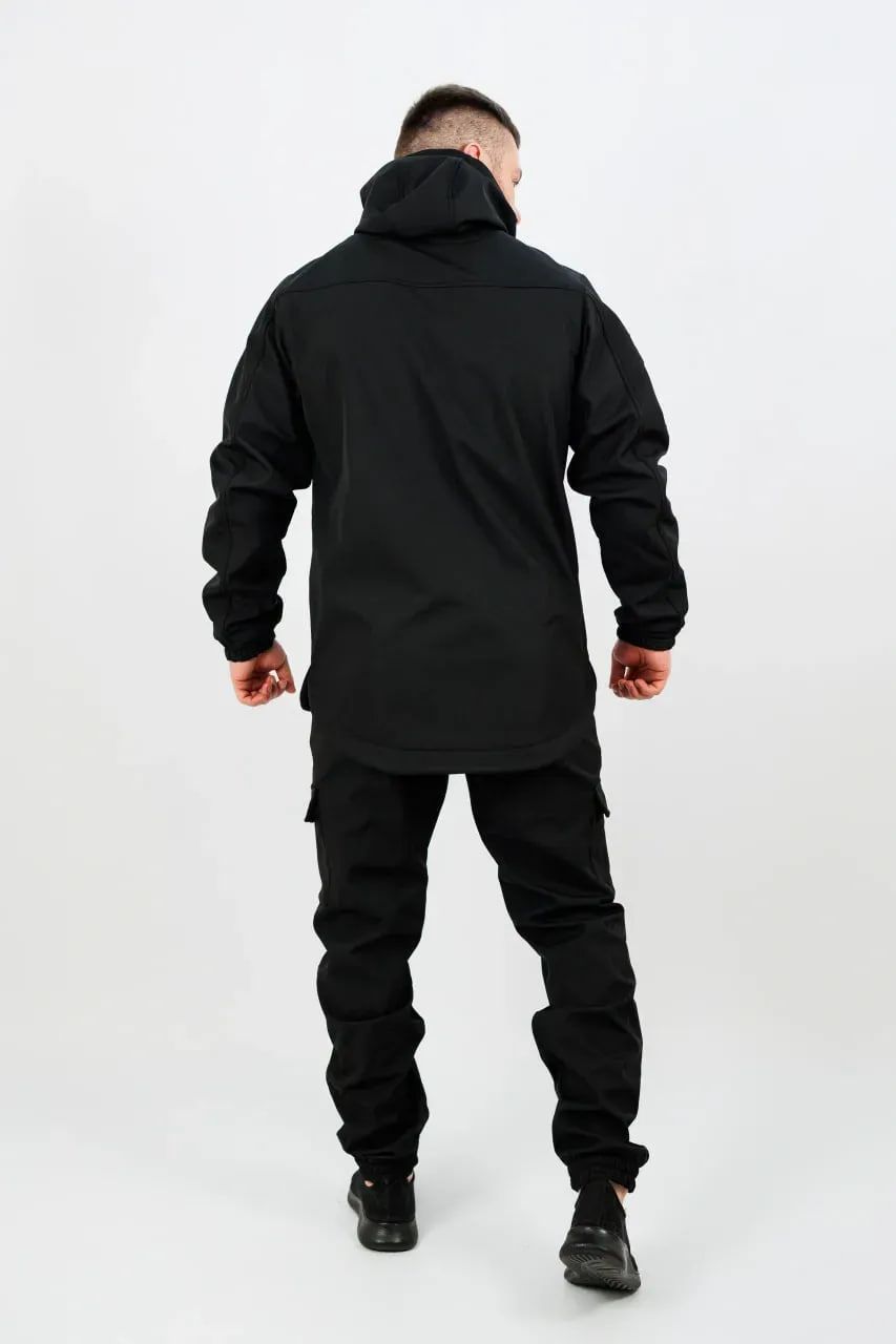 Мужской костюм на флисе Softshell софтшелл черный, S