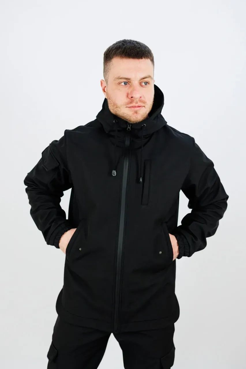 Мужской костюм на флисе Softshell софтшелл черный, S