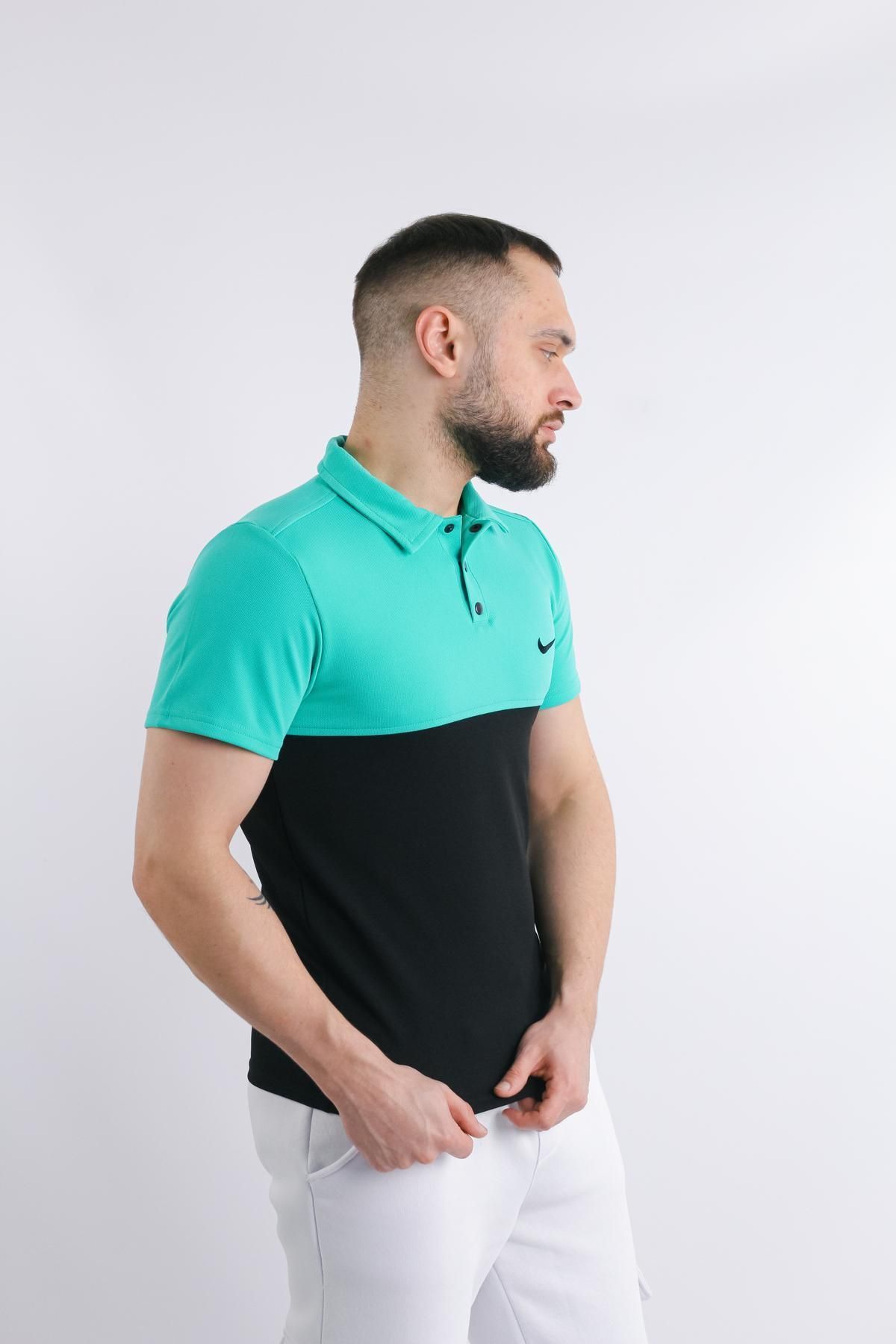 Футболка Polo Найк бірюзово-чорний