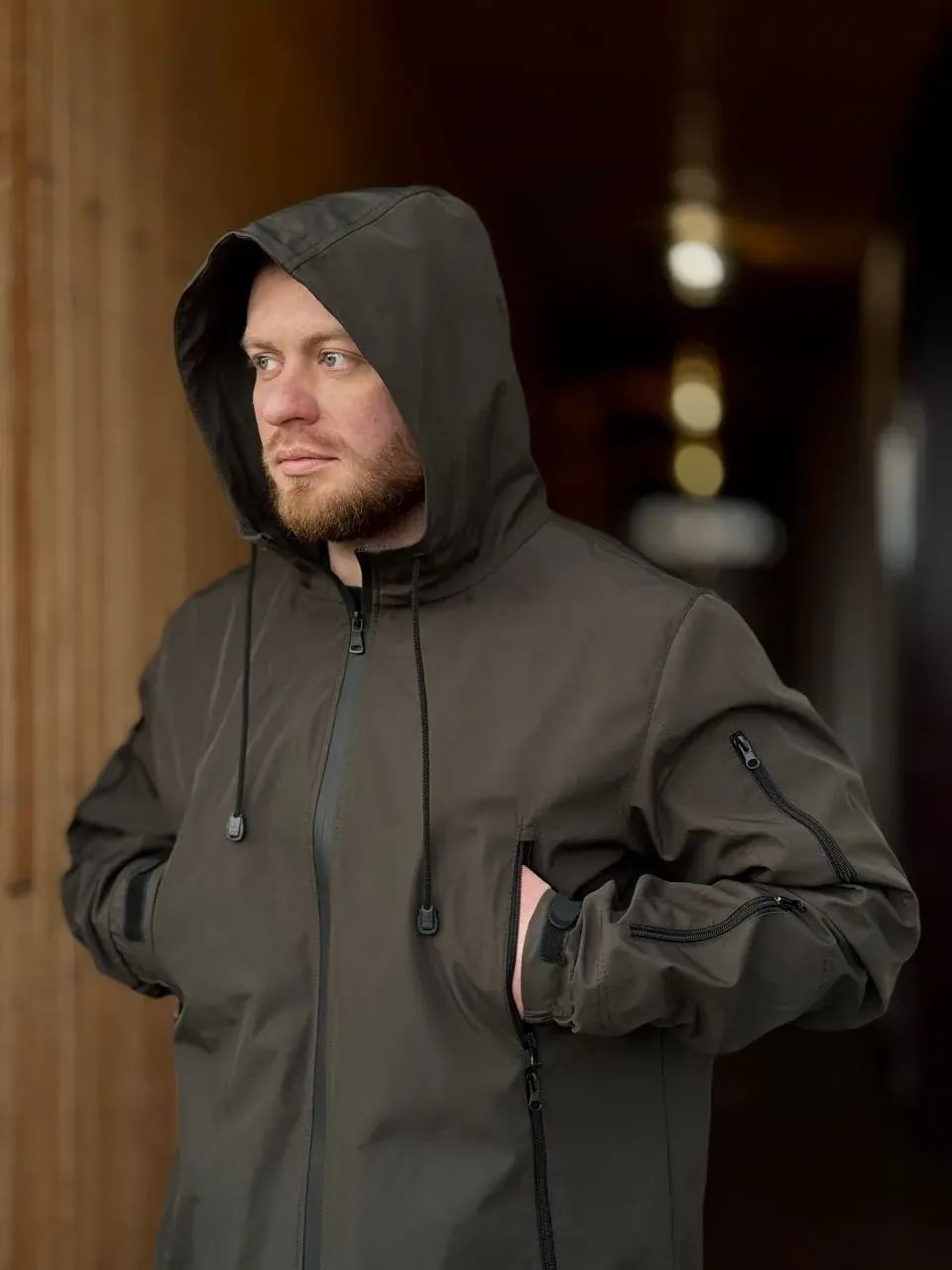 Чоловічий спортивний демісезонний костюм Молнія з плащевої тканини хакі, S