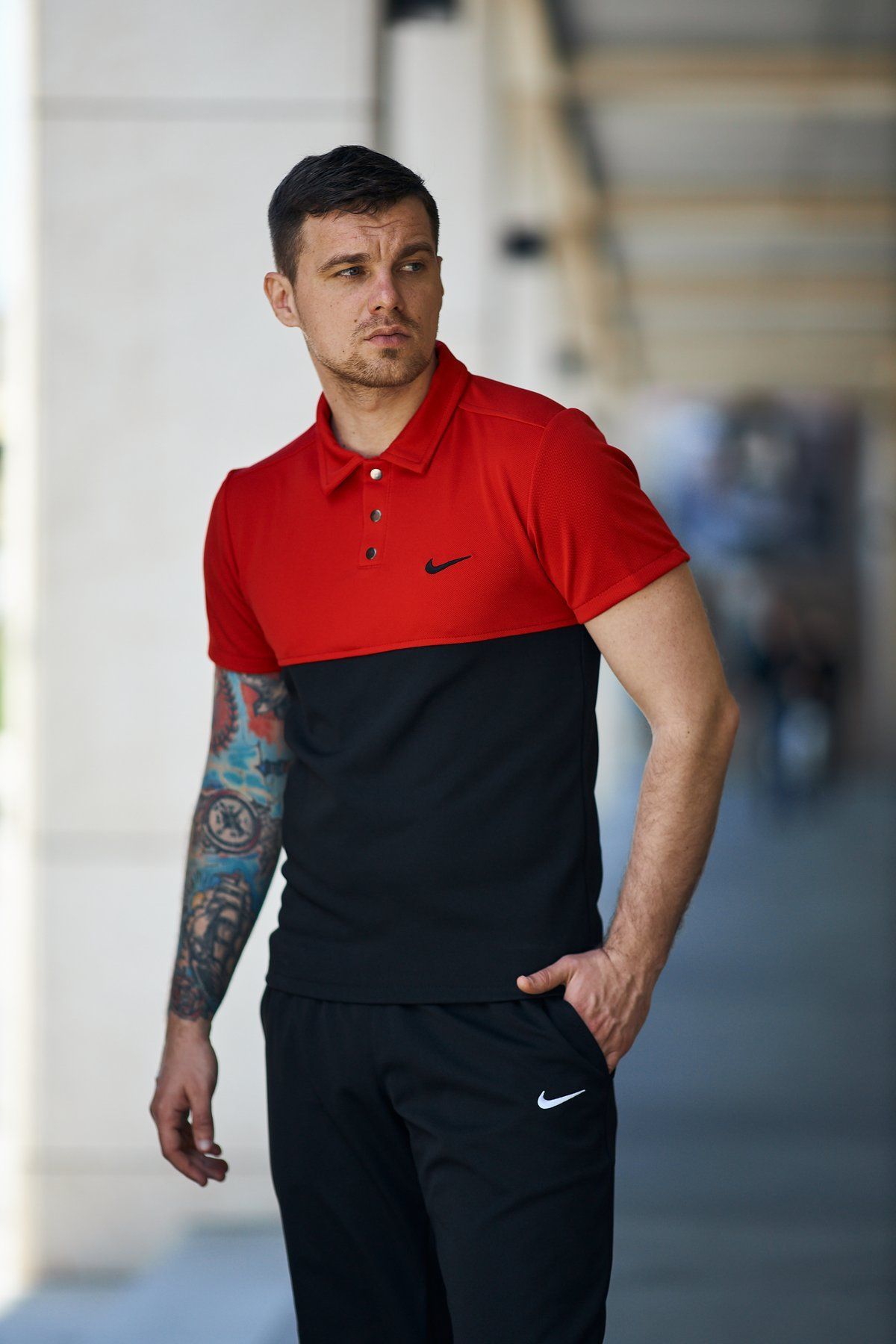 Футболка Polo Найк красно-черный