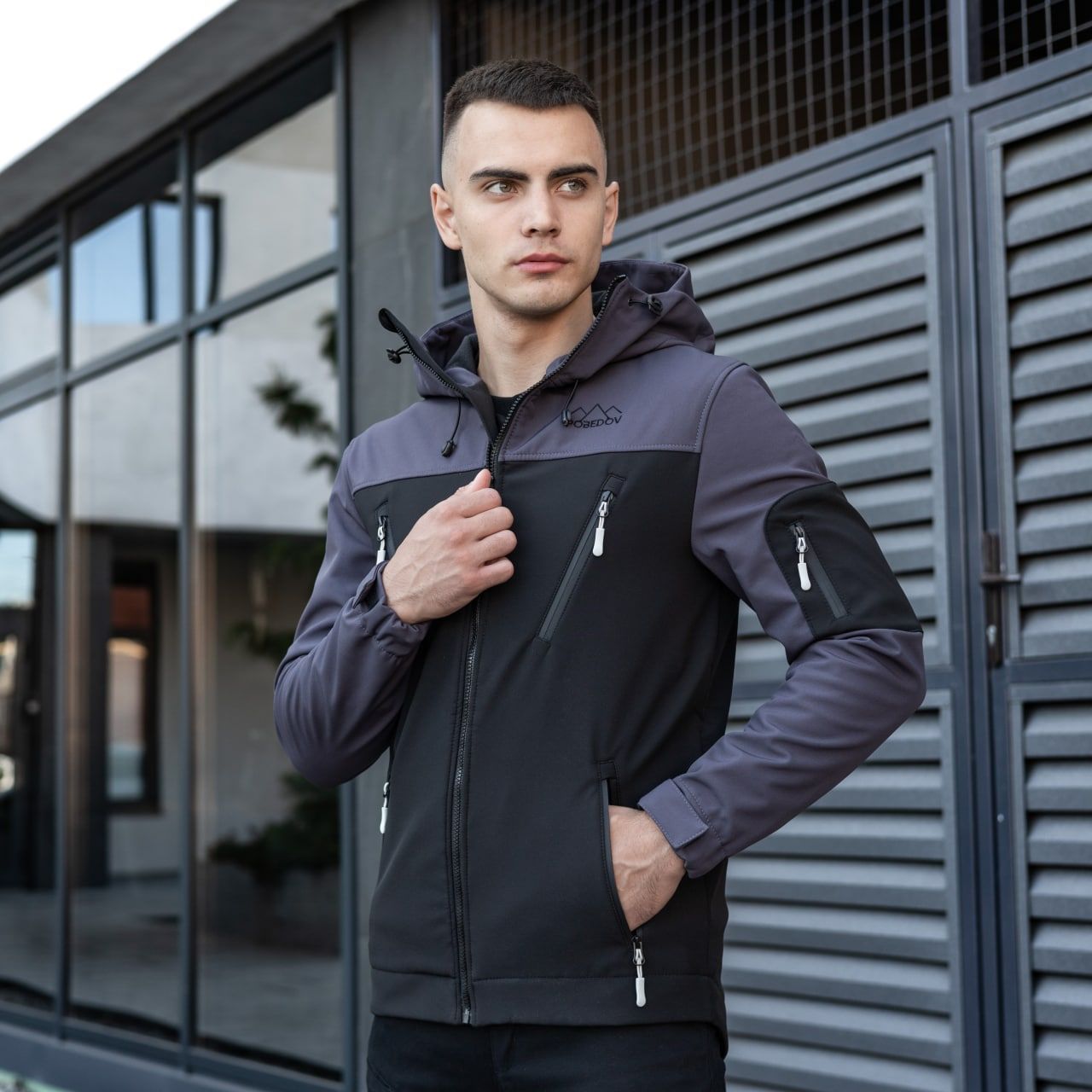 Куртка Pobedov Korol' Lev SOFTSHELL чорно-сіра