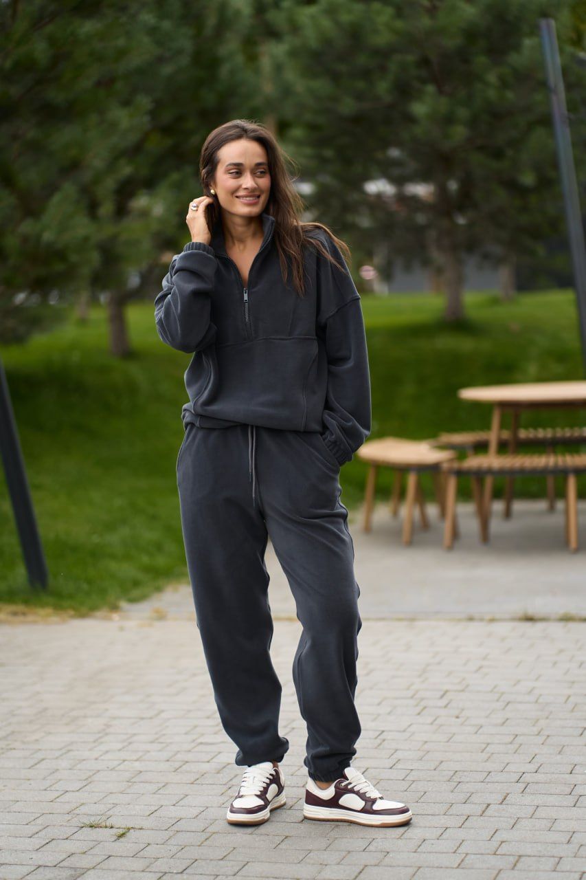 Теплый женский костюм на флисе Teddy Fleece графит