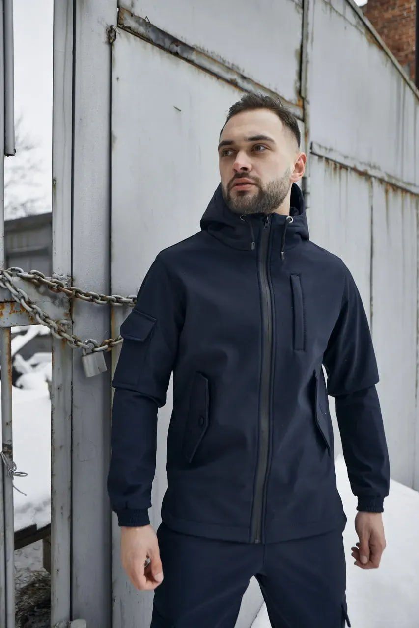Мужской костюм на флисе Softshell софтшелл синий , S