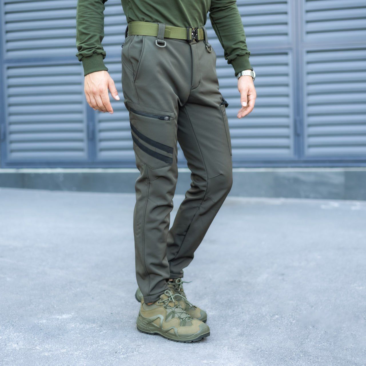 Штани Pobedov Softshell Static хакі на флісі