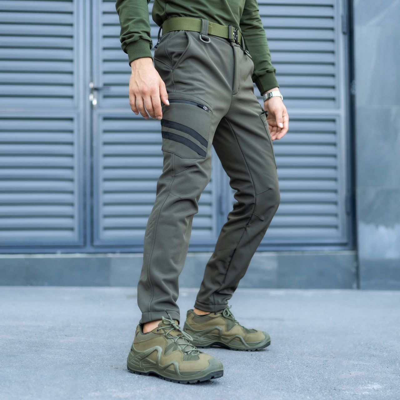 Штани Pobedov Softshell Static хакі на флісі
