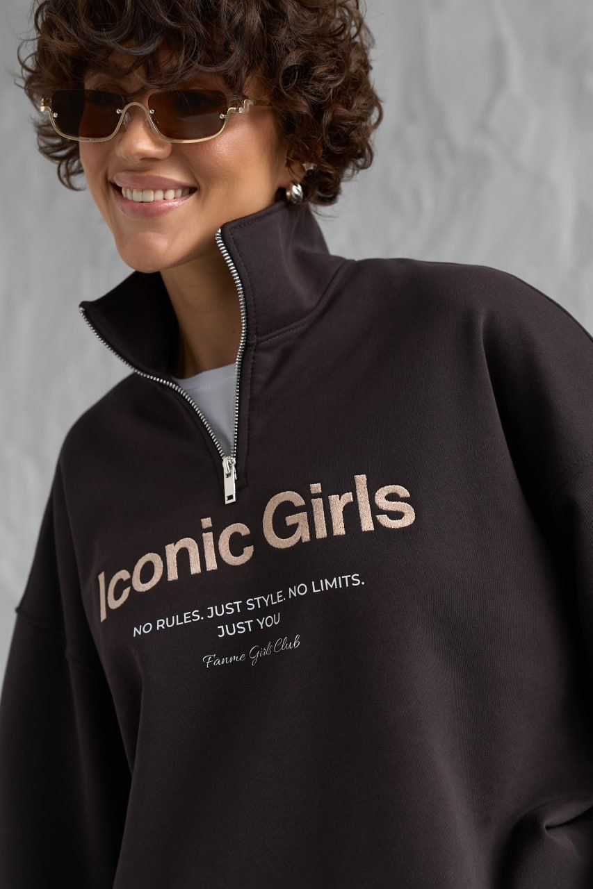 Жіночий світшот-костюм з принтом Iconic Girls Шоколадний