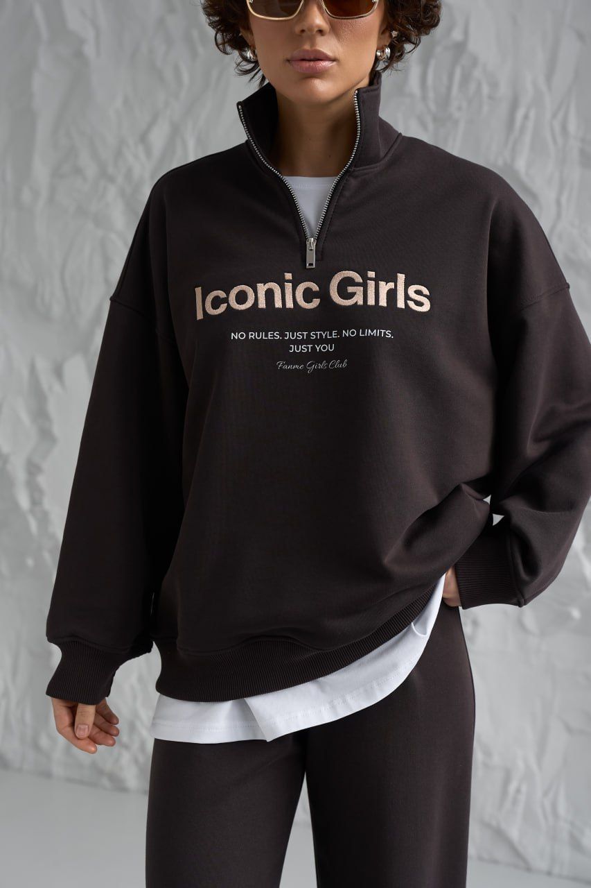 Жіночий світшот-костюм з принтом Iconic Girls Шоколадний
